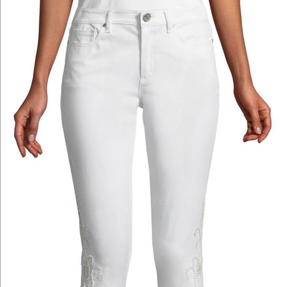 Elie Tahari embellished white denim